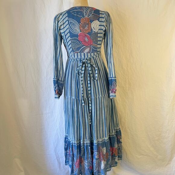 Rare 70s Cotton Gauze Made In India Floral Stripe Dress Sz S Please Read Descrip - Picture 14 of 16